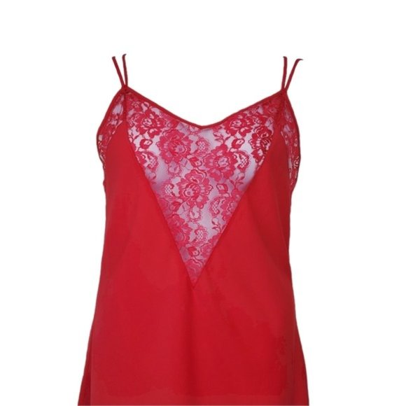 Victoria's Secret Vintage Gold Label Red Sheer Lace Bodice Night Slip Size L - Picture 2 of 7